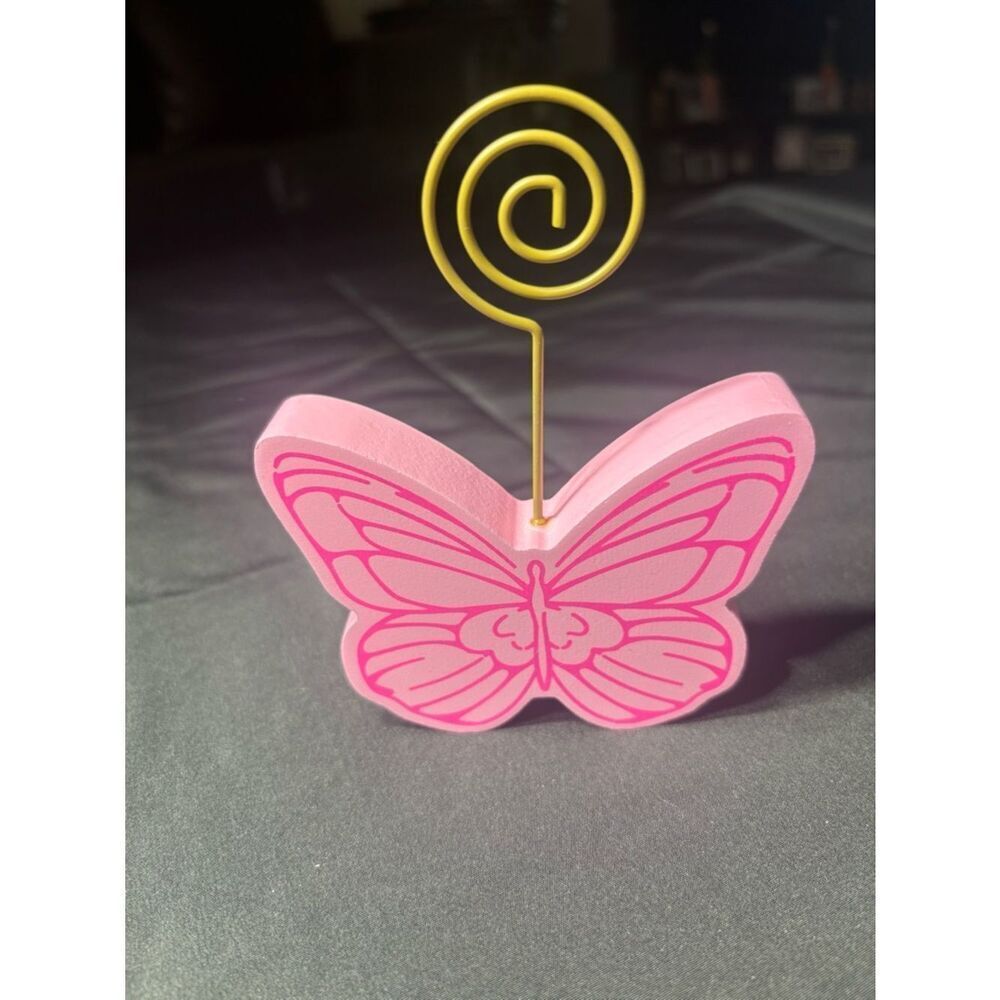 New Dolly Pink Butterfly Photo/Note Holder with Gold Spiral Clip